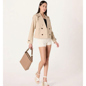 The Drop Cropped Trench Blazer Tan Beige Double Breasted Old Money Style NWT S